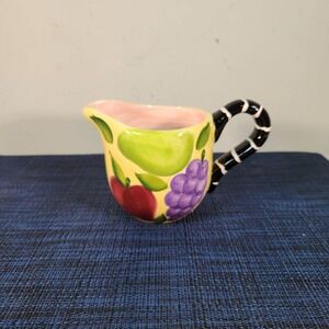 Bella Casa by Ganz Hand-Painted Fruit Creamer Pitcher  Apple & Grape Ceramic